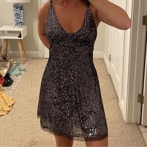 Free people gold rush sequin black mini dress